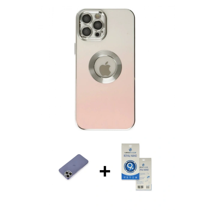 MARSİLYAN™- iPhone 12 Pro Max Kılıf Kutup Yansıma Özel Seri - Şeffaf Royal Nano Ekran Koruyucu + Metal Kamera Lens Koruma Cam - GD