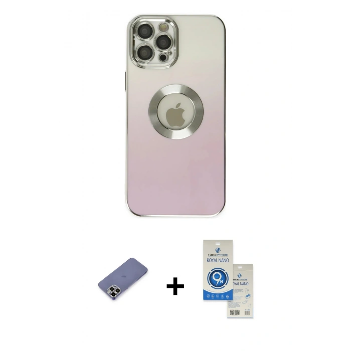 MARSİLYAN™- iPhone 12 Pro Max Kılıf Kutup Yansıma Özel Seri - Şeffaf Royal Nano Ekran Koruyucu + Metal Kamera Lens Koruma Cam - GD