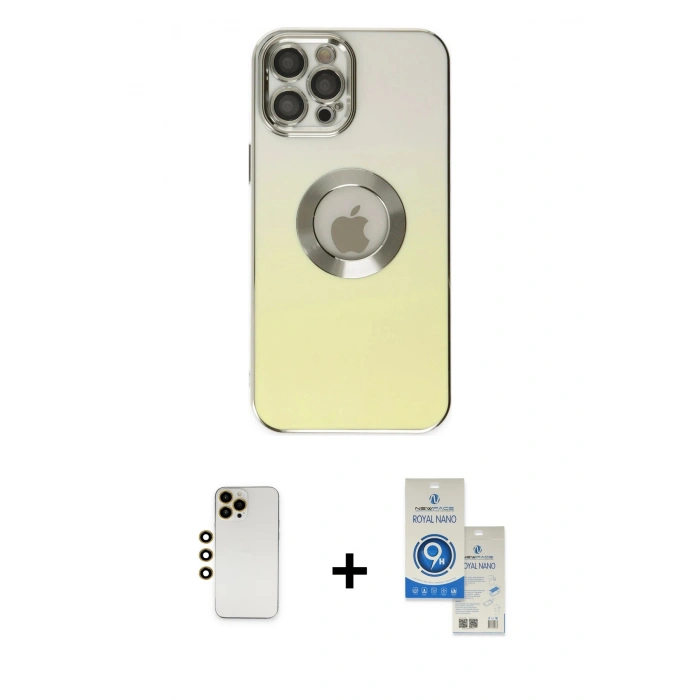MARSİLYAN™- iPhone 12 Pro Max Kılıf Kutup Yansıma Özel Seri - Şeffaf Royal Nano Ekran Koruyucu + Shine Kamera Lens - GD