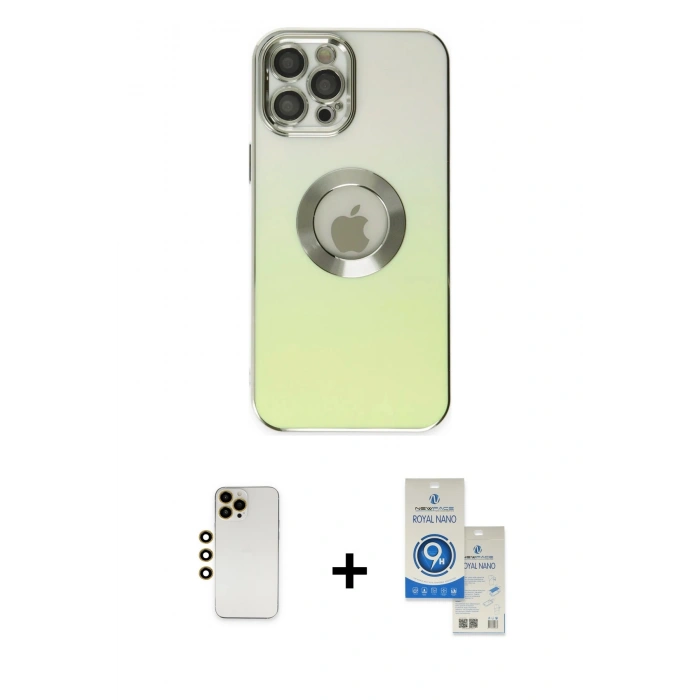 MARSİLYAN™- iPhone 12 Pro Max Kılıf Kutup Yansıma Özel Seri - Şeffaf Royal Nano Ekran Koruyucu + Shine Kamera Lens - GD