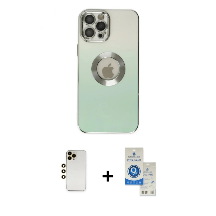 MARSİLYAN™- iPhone 12 Pro Max Kılıf Kutup Yansıma Özel Seri - Şeffaf Royal Nano Ekran Koruyucu + Shine Kamera Lens - GD