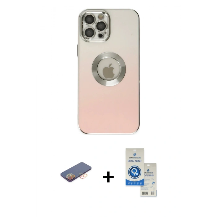 MARSİLYAN™- iPhone 12 Pro Max Kılıf Kutup Yansıma Özel Seri - Şeffaf Royal Nano Ekran Koruyucu + Renkli Kamera Lens Koruma Cam - TU