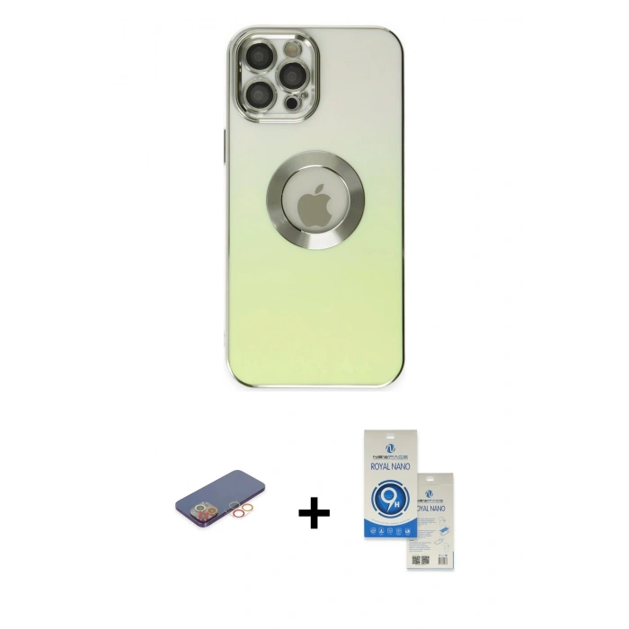 MARSİLYAN™- iPhone 12 Pro Max Kılıf Kutup Yansıma Özel Seri - Şeffaf Royal Nano Ekran Koruyucu + Renkli Kamera Lens Koruma Cam - TU