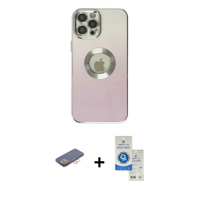 MARSİLYAN™- iPhone 12 Pro Max Kılıf Kutup Yansıma Özel Seri - Şeffaf Royal Nano Ekran Koruyucu + Renkli Kamera Lens Koruma Cam - TU