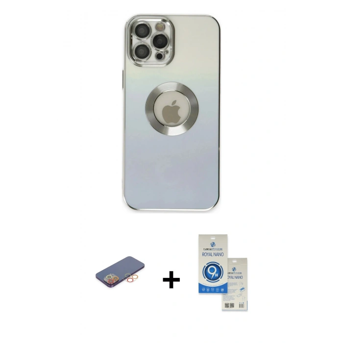 MARSİLYAN™- iPhone 12 Pro Max Kılıf Kutup Yansıma Özel Seri - Şeffaf Royal Nano Ekran Koruyucu + Renkli Kamera Lens Koruma Cam - TU