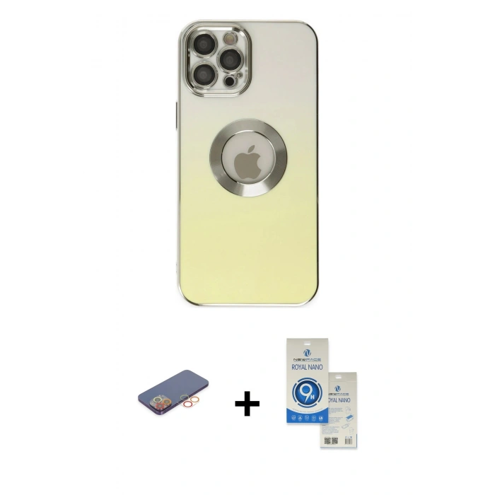 MARSİLYAN™- iPhone 12 Pro Max Kılıf Kutup Yansıma Özel Seri - Şeffaf Royal Nano Ekran Koruyucu + Renkli Kamera Lens Koruma Cam - TU