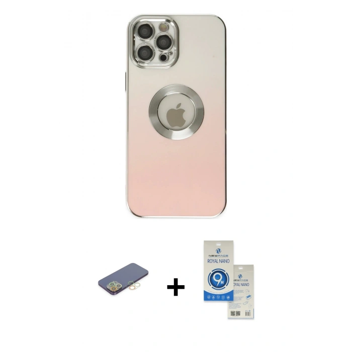 MARSİLYAN™- iPhone 12 Pro Max Kılıf Kutup Yansıma Özel Seri - Şeffaf Royal Nano Ekran Koruyucu + Sarı Renkli Kamera Lens Koruma Cam