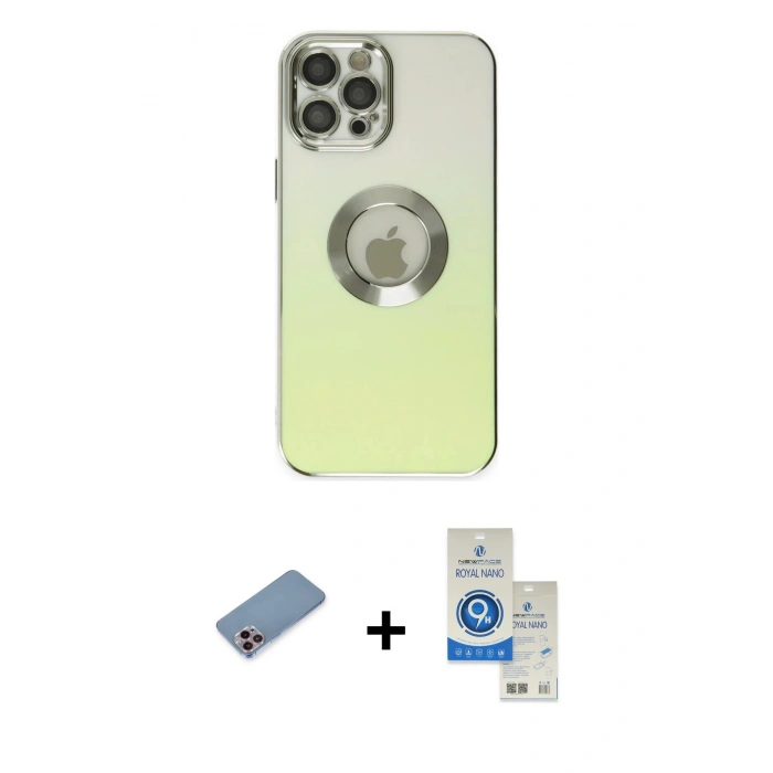 MARSİLYAN™- iPhone 12 Pro Max Kılıf Kutup Yansıma Özel Seri - Şeffaf Royal Nano Ekran Koruyucu + Shine Kamera Lens Koruma Cam - PE