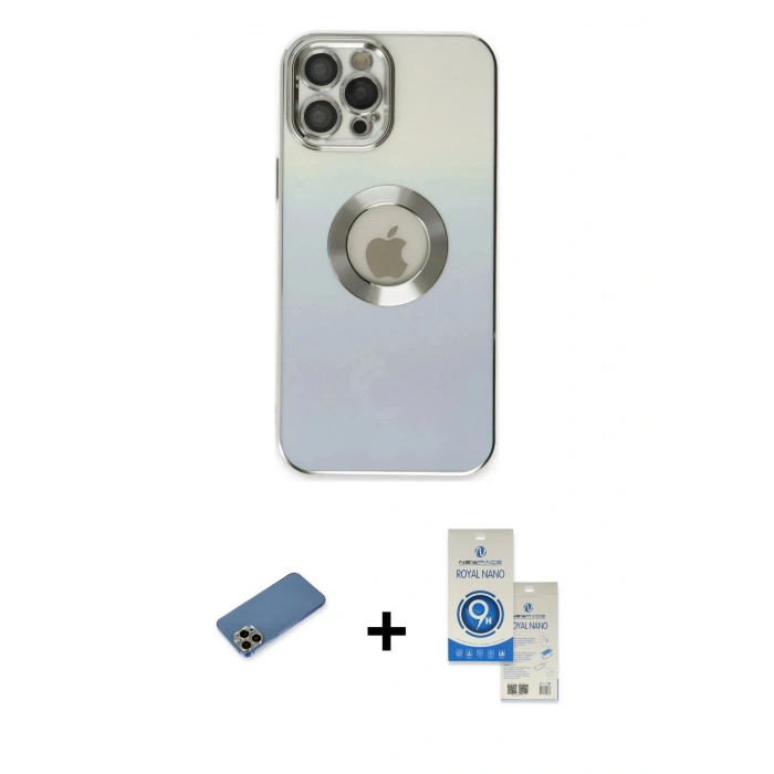 MARSİLYAN™- iPhone 12 Pro Max Kılıf Kutup Yansıma Özel Seri - Şeffaf Royal Nano Ekran Koruyucu + Shine Kamera Lens Koruma Cam - GD