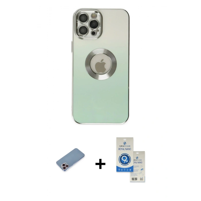 MARSİLYAN™- iPhone 12 Pro Max Kılıf Kutup Yansıma Özel Seri - Şeffaf Royal Nano Ekran Koruyucu + Shine Kamera Lens Koruma Cam - PE
