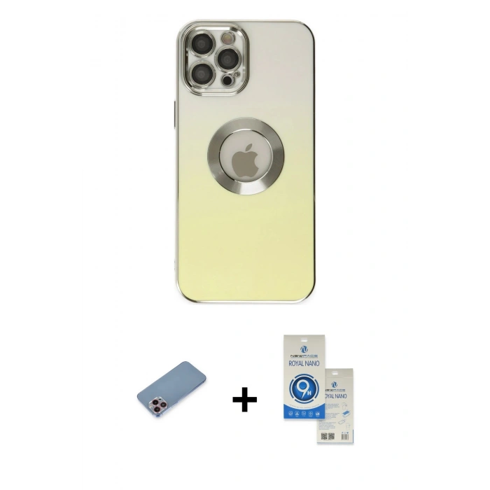MARSİLYAN™- iPhone 12 Pro Max Kılıf Kutup Yansıma Özel Seri - Şeffaf Royal Nano Ekran Koruyucu + Shine Kamera Lens Koruma Cam - PE