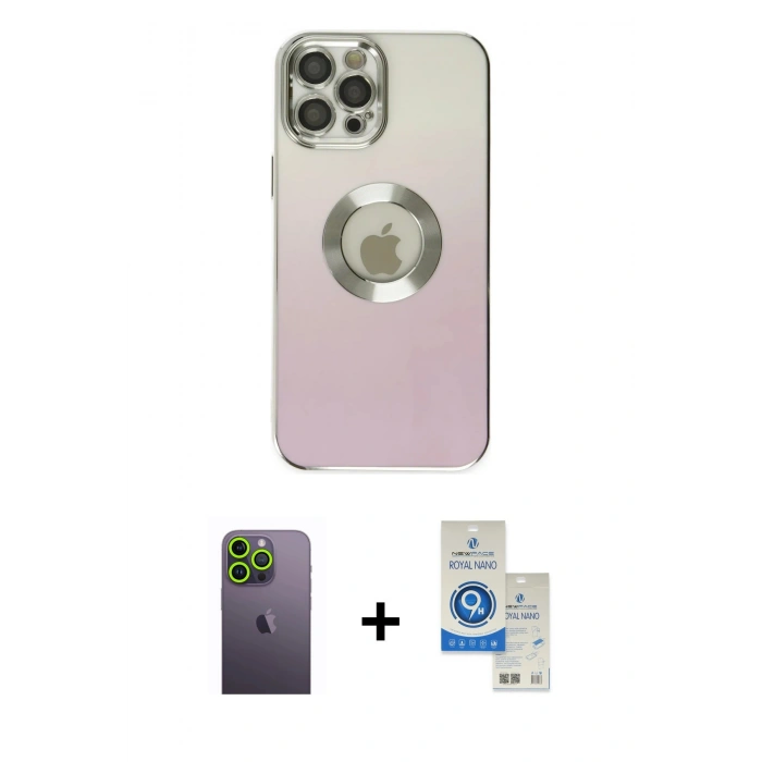 MARSİLYAN™- iPhone 12 Pro Max Kılıf Kutup Yansıma Özel Seri - Şeffaf Royal Nano Ekran Koruyucu + Neon Fosforlu Kamera Lens - YL