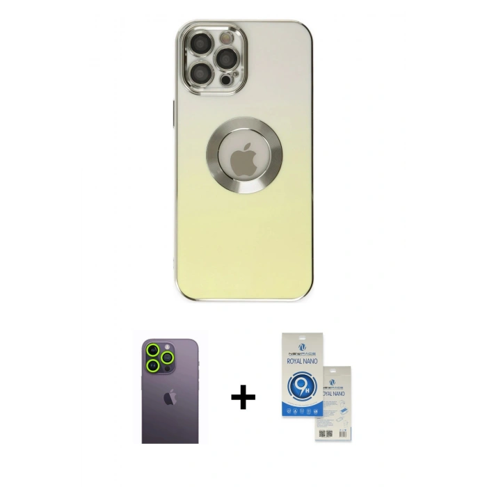 MARSİLYAN™- iPhone 12 Pro Max Kılıf Kutup Yansıma Özel Seri - Şeffaf Royal Nano Ekran Koruyucu + Neon Fosforlu Kamera Lens - YL