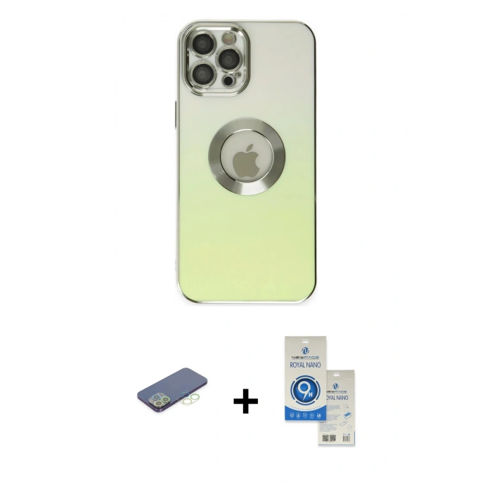 MARSİLYAN™- iPhone 12 Pro Max Kılıf Kutup Yansıma Özel Seri - Şeffaf Royal Nano Ekran Koruyucu + Renkli Kamera Lens Koruma Cam - YL
