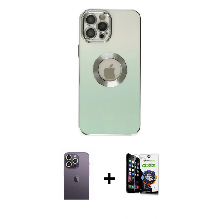 MARSİLYAN™- iPhone 12 Pro Max Kılıf Kutup Yansıma Özel Seri - Şeffaf Temperli Cam Ekran Koruyucu + Neon Fosforlu Kamera Lens - BZ