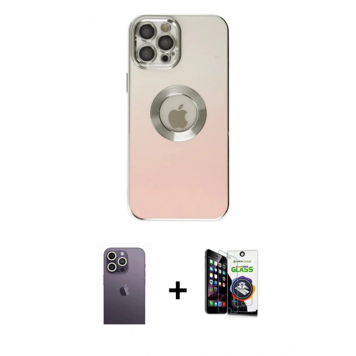 MARSİLYAN™- iPhone 12 Pro Max Kılıf Kutup Yansıma Özel Seri - Şeffaf Temperli Cam Ekran Koruyucu + Neon Fosforlu Kamera Lens - BZ