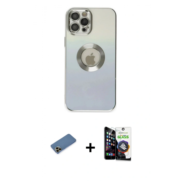 MARSİLYAN™- iPhone 12 Pro Max Kılıf Kutup Yansıma Özel Seri - Şeffaf Temperli Cam Ekran Koruyucu + Shine Kamera Lens Koruma Cam - GD