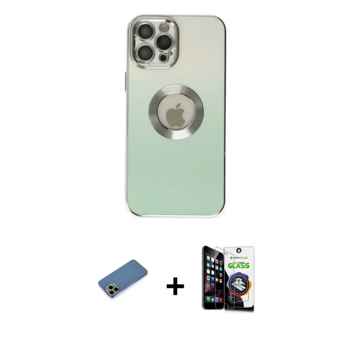 MARSİLYAN™- iPhone 12 Pro Max Kılıf Kutup Yansıma Özel Seri - Şeffaf Temperli Cam Ekran Koruyucu + Shine Kamera Lens Koruma Cam - GD