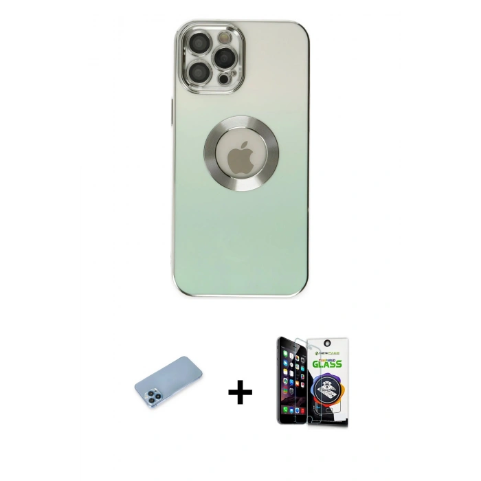 MARSİLYAN™- iPhone 12 Pro Max Kılıf Kutup Yansıma Özel Seri - Şeffaf Temperli Cam Ekran Koruyucu + Mavi Shine Kamera Lens Koruma Cam