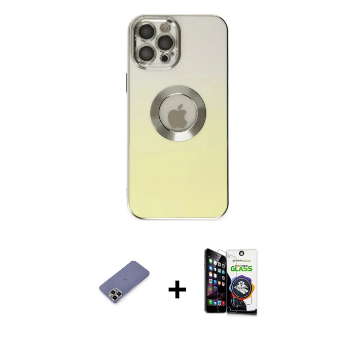 MARSİLYAN™- iPhone 12 Pro Max Kılıf Kutup Yansıma Özel Seri - Şeffaf Temperli Cam Ekran Koruyucu + Metal Kamera Lens Koruma Cam - GD