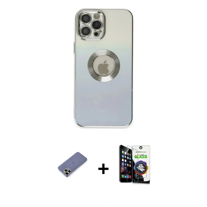 MARSİLYAN™- iPhone 12 Pro Max Kılıf Kutup Yansıma Özel Seri - Şeffaf Temperli Cam Ekran Koruyucu + Metal Kamera Lens Koruma Cam - GD