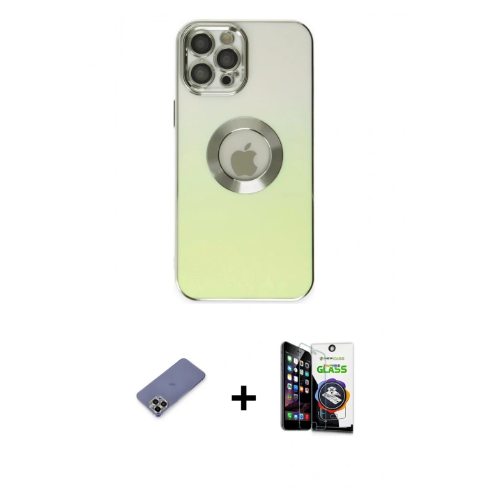 MARSİLYAN™- iPhone 12 Pro Max Kılıf Kutup Yansıma Özel Seri - Şeffaf Temperli Cam Ekran Koruyucu + Metal Kamera Lens Koruma Cam - GD