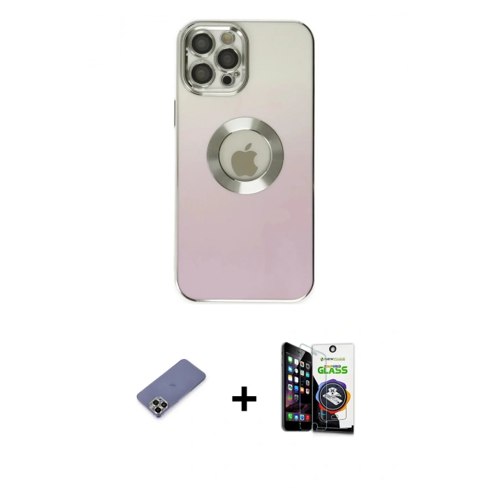MARSİLYAN™- iPhone 12 Pro Max Kılıf Kutup Yansıma Özel Seri - Şeffaf Temperli Cam Ekran Koruyucu + Metal Kamera Lens Koruma Cam - GD