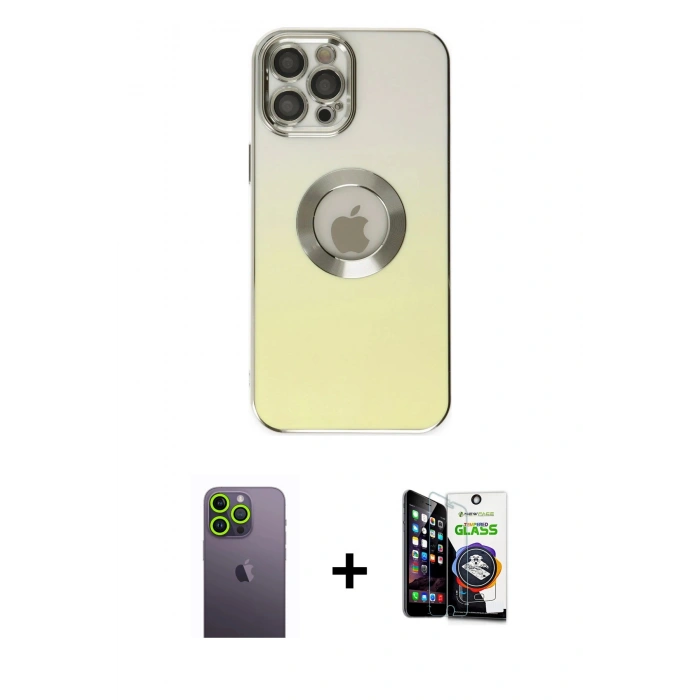 MARSİLYAN™- iPhone 12 Pro Max Kılıf Kutup Yansıma Özel Seri - Şeffaf Temperli Cam Ekran Koruyucu + Neon Fosforlu Kamera Lens - YL
