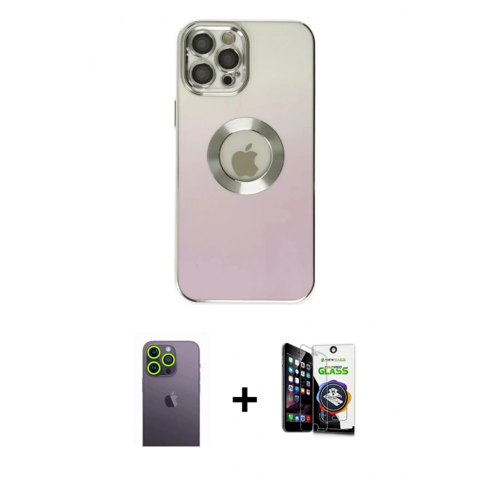 MARSİLYAN™- iPhone 12 Pro Max Kılıf Kutup Yansıma Özel Seri - Şeffaf Temperli Cam Ekran Koruyucu + Neon Fosforlu Kamera Lens - YL