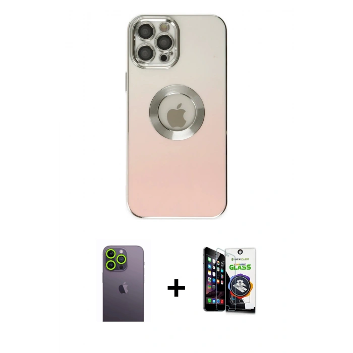 MARSİLYAN™- iPhone 12 Pro Max Kılıf Kutup Yansıma Özel Seri - Şeffaf Temperli Cam Ekran Koruyucu + Neon Fosforlu Kamera Lens - YL