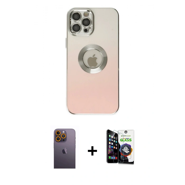 MARSİLYAN™- iPhone 12 Pro Max Kılıf Kutup Yansıma Özel Seri - Şeffaf Temperli Cam Ekran Koruyucu + Neon Fosforlu Kamera Lens - SI