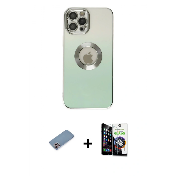 MARSİLYAN™- iPhone 12 Pro Max Kılıf Kutup Yansıma Özel Seri - Şeffaf Temperli Cam Ekran Koruyucu + Shine Kamera Lens Koruma Cam - PE