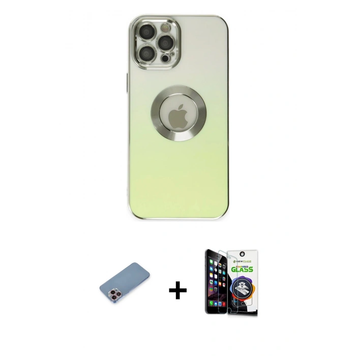 MARSİLYAN™- iPhone 12 Pro Max Kılıf Kutup Yansıma Özel Seri - Şeffaf Temperli Cam Ekran Koruyucu + Shine Kamera Lens Koruma Cam - PE