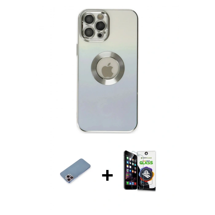 MARSİLYAN™- iPhone 12 Pro Max Kılıf Kutup Yansıma Özel Seri - Şeffaf Temperli Cam Ekran Koruyucu + Shine Kamera Lens Koruma Cam - PE