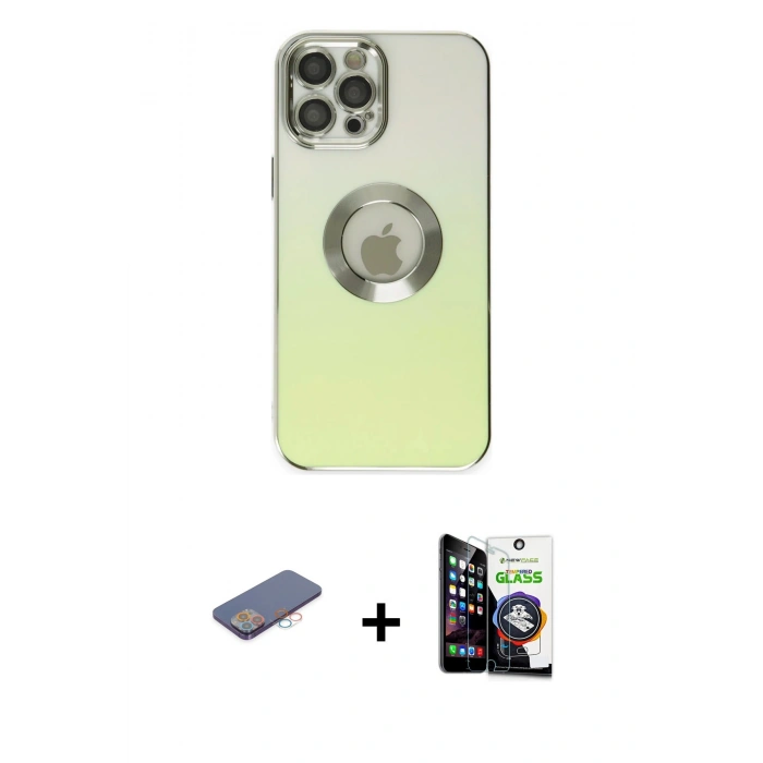 MARSİLYAN™- iPhone 12 Pro Max Kılıf Kutup Yansıma Özel Seri - Şeffaf Temperli Cam Ekran Koruyucu + Renkli Kamera Lens Koruma Cam - PE