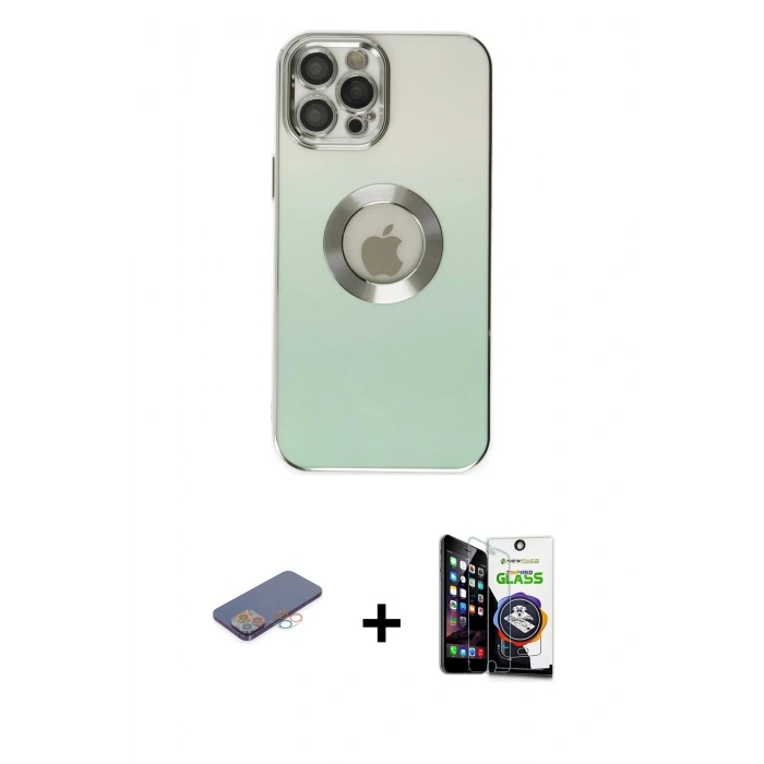 MARSİLYAN™- iPhone 12 Pro Max Kılıf Kutup Yansıma Özel Seri - Şeffaf Temperli Cam Ekran Koruyucu + Renkli Kamera Lens Koruma Cam - PE