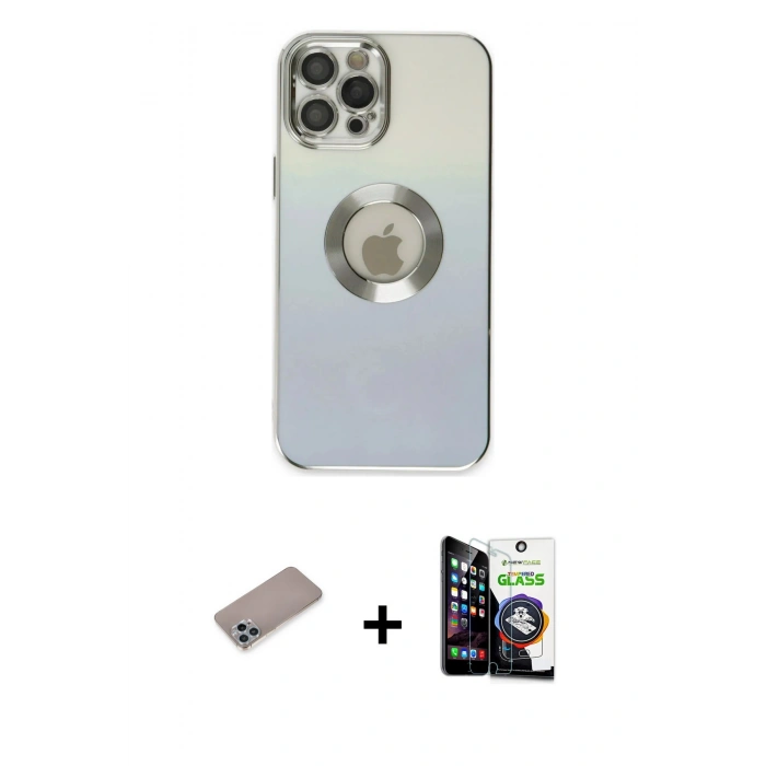 MARSİLYAN™- iPhone 12 Pro Max Kılıf Kutup Yansıma Özel Seri - Şeffaf Temperli Cam Ekran Koruyucu + Shine Kamera Lens Koruma Cam - SABE