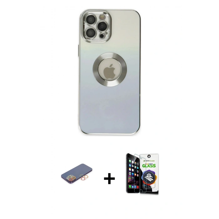 MARSİLYAN™- iPhone 12 Pro Max Kılıf Kutup Yansıma Özel Seri - Şeffaf Temperli Cam Ekran Koruyucu + Turuncu Renkli Kamera Lens Koruma Cam