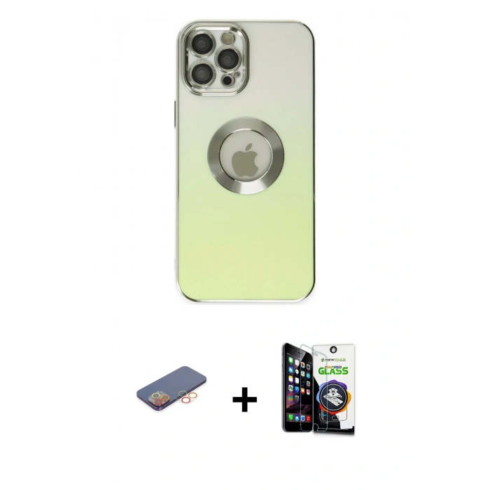 MARSİLYAN™- iPhone 12 Pro Max Kılıf Kutup Yansıma Özel Seri - Şeffaf Temperli Cam Ekran Koruyucu + Turuncu Renkli Kamera Lens Koruma Cam