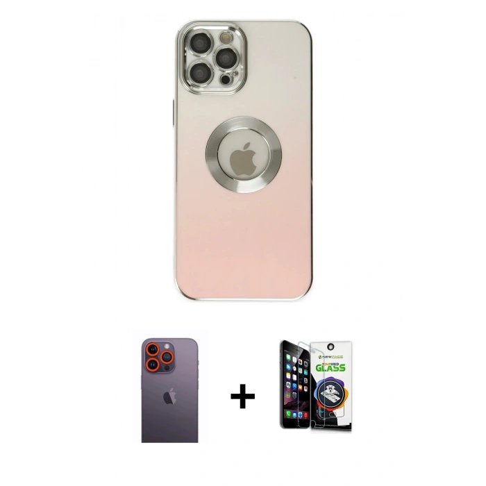 MARSİLYAN™- iPhone 12 Pro Max Kılıf Kutup Yansıma Özel Seri - Şeffaf Temperli Cam Ekran Koruyucu + Neon Fosforlu Kamera Lens - TU