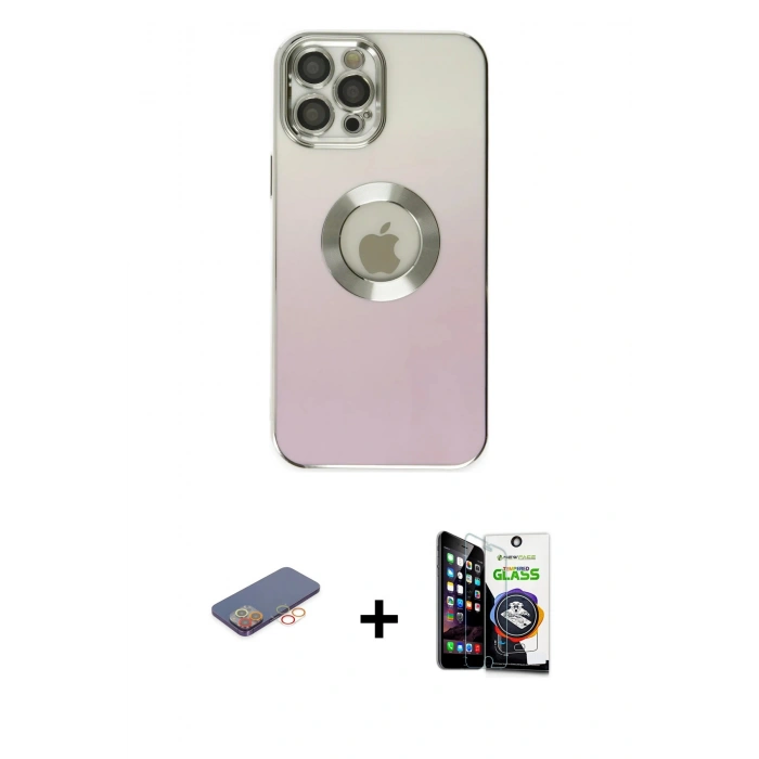 MARSİLYAN™- iPhone 12 Pro Max Kılıf Kutup Yansıma Özel Seri - Şeffaf Temperli Cam Ekran Koruyucu + Turuncu Renkli Kamera Lens Koruma Cam