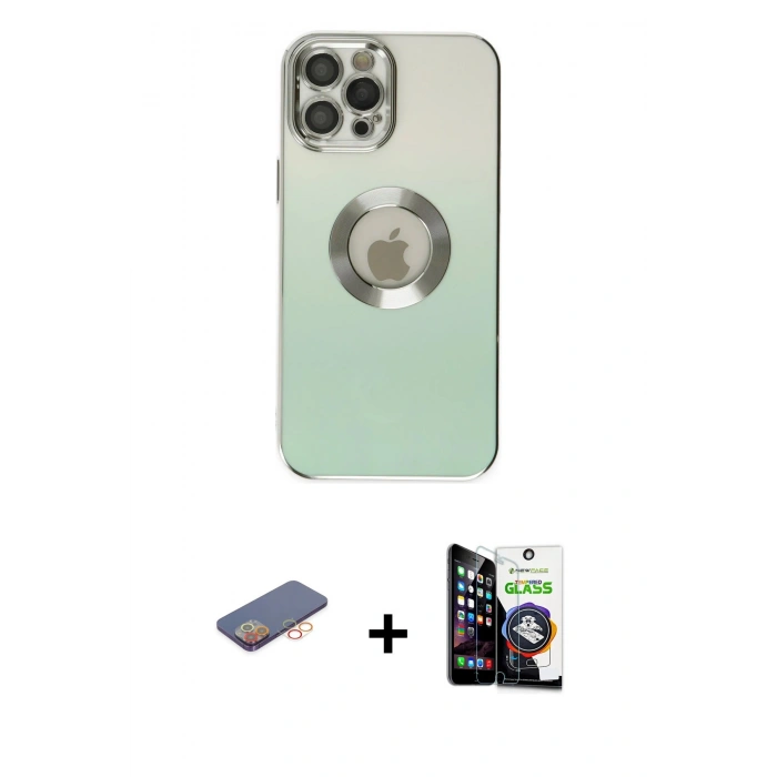 MARSİLYAN™- iPhone 12 Pro Max Kılıf Kutup Yansıma Özel Seri - Şeffaf Temperli Cam Ekran Koruyucu + Turuncu Renkli Kamera Lens Koruma Cam