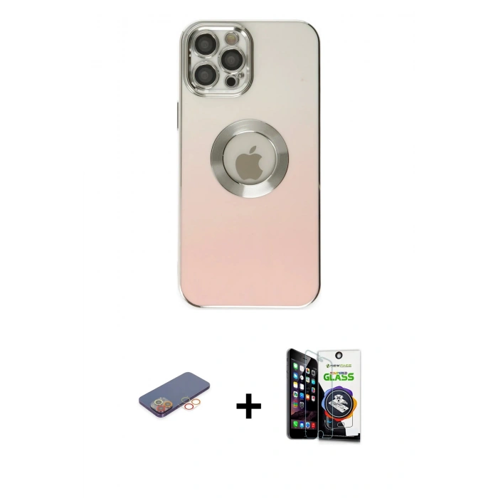 MARSİLYAN™- iPhone 12 Pro Max Kılıf Kutup Yansıma Özel Seri - Şeffaf Temperli Cam Ekran Koruyucu + Turuncu Renkli Kamera Lens Koruma Cam