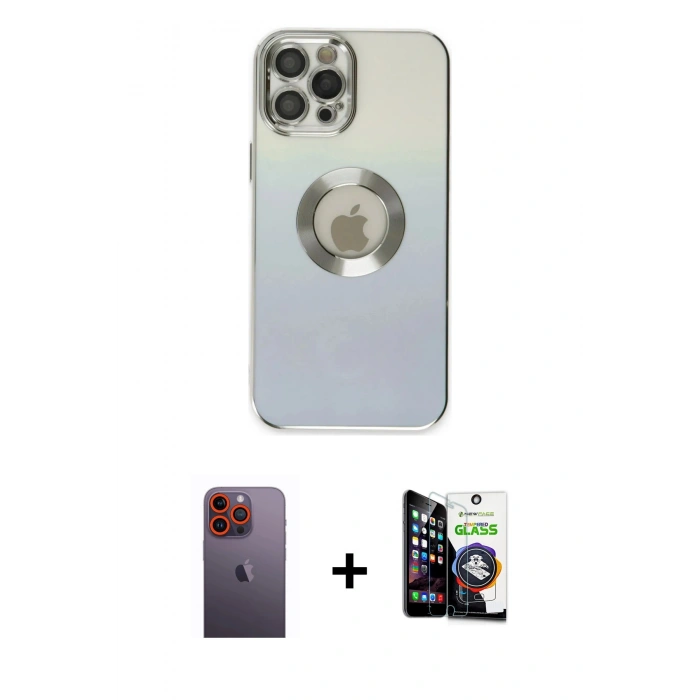 MARSİLYAN™- iPhone 12 Pro Max Kılıf Kutup Yansıma Özel Seri - Şeffaf Temperli Cam Ekran Koruyucu + Neon Fosforlu Kamera Lens - TU