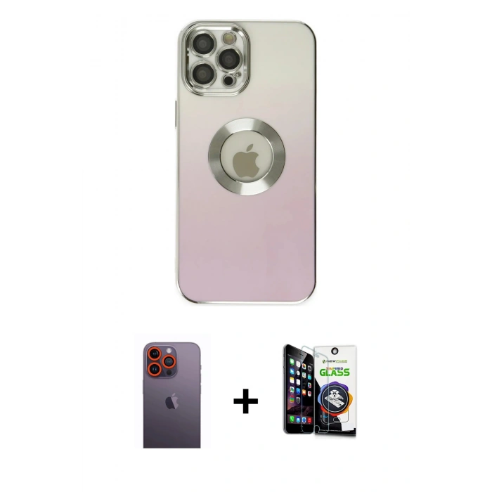 MARSİLYAN™- iPhone 12 Pro Max Kılıf Kutup Yansıma Özel Seri - Şeffaf Temperli Cam Ekran Koruyucu + Neon Fosforlu Kamera Lens - TU