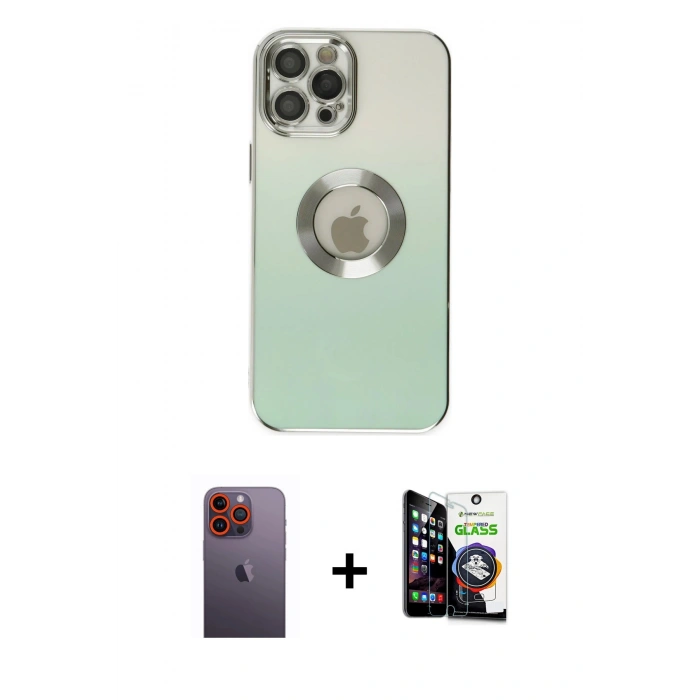 MARSİLYAN™- iPhone 12 Pro Max Kılıf Kutup Yansıma Özel Seri - Şeffaf Temperli Cam Ekran Koruyucu + Neon Fosforlu Kamera Lens - TU