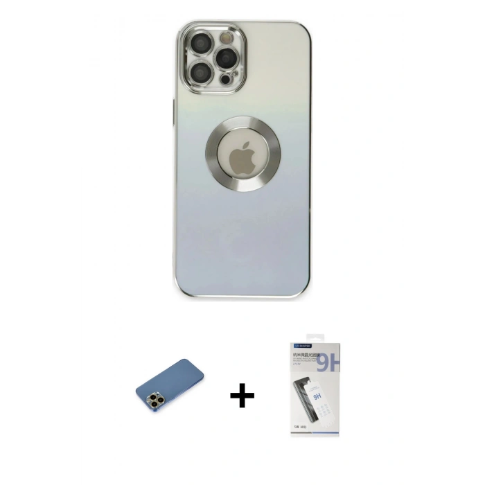 MARSİLYAN™- iPhone 12 Pro Max Kılıf Kutup Yansıma Özel Seri - Şeffaf Uv Polymer Nano Ekran Koruyucu + Shine Kamera Lens Koruma Cam - GD
