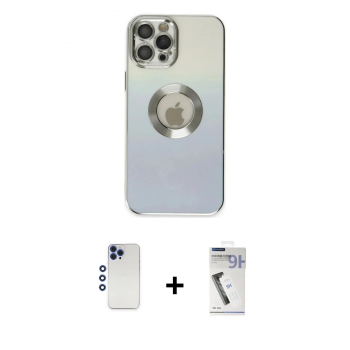 MARSİLYAN™- iPhone 12 Pro Max Kılıf Kutup Yansıma Özel Seri - Şeffaf Uv Polymer Nano Ekran Koruyucu + Shine Kamera Lens - LT