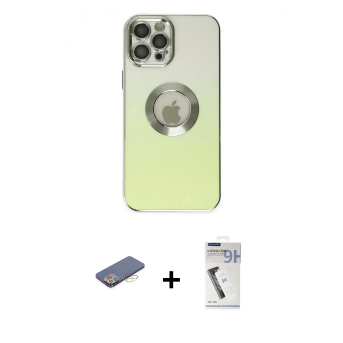 MARSİLYAN™- iPhone 12 Pro Max Kılıf Kutup Yansıma Özel Seri - Şeffaf Uv Polymer Nano Ekran Koruyucu + Mavi Renkli Kamera Lens Koruma Cam