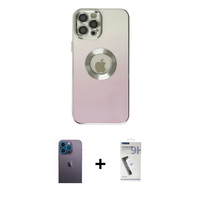 MARSİLYAN™- iPhone 12 Pro Max Kılıf Kutup Yansıma Özel Seri - Şeffaf Uv Polymer Nano Ekran Koruyucu + Neon Fosforlu Kamera Lens - MI